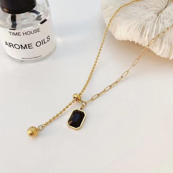 Black Gem Square Necklace - Image 2