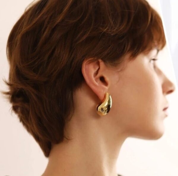 Waterdrop Chunky Hoop Earrings Dupes for Women Lightweight Gold Plated Smooth Hollow Tear Drop Earring Jewelry - Image 3