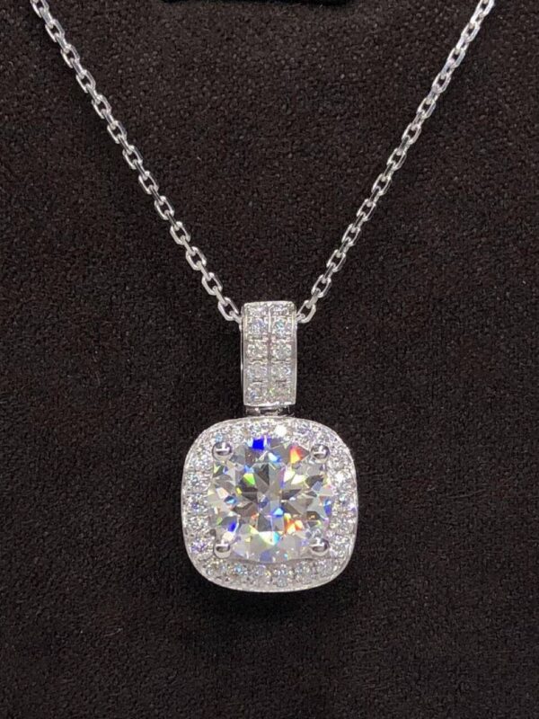 White Cubic Zirconia Diamond Square Pendant Necklace - Image 2