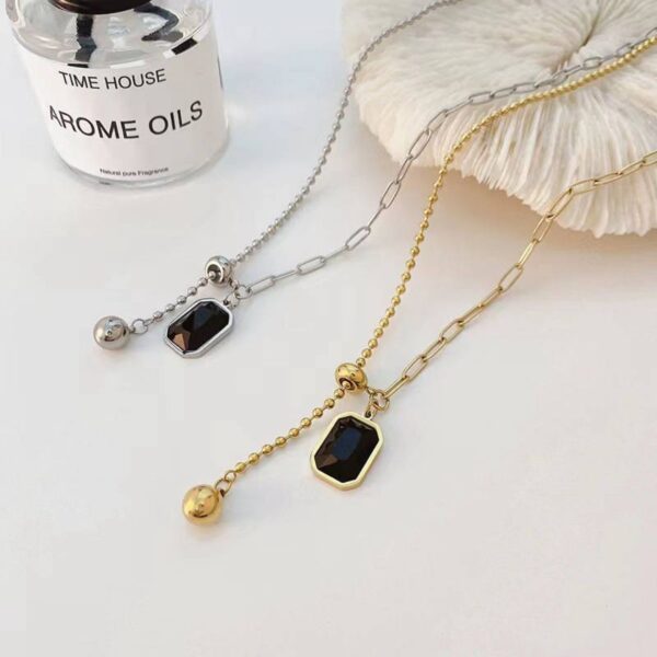 Black Gem Square Necklace - Image 3